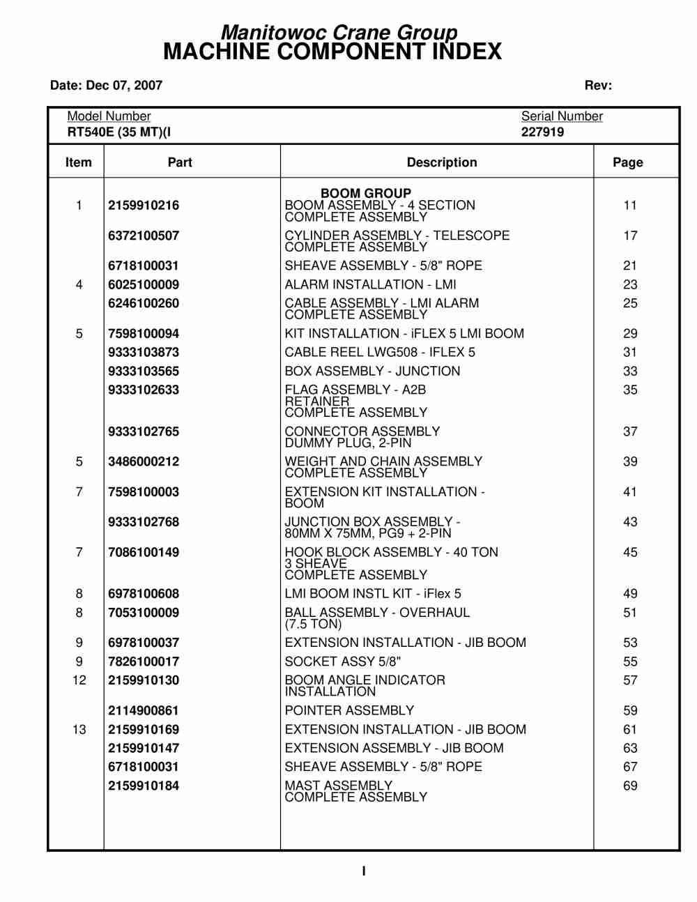 Grove RT540E Crane Parts Manual 227919 2007 1 Grove RT540E Crane Parts Manual 227919 2007