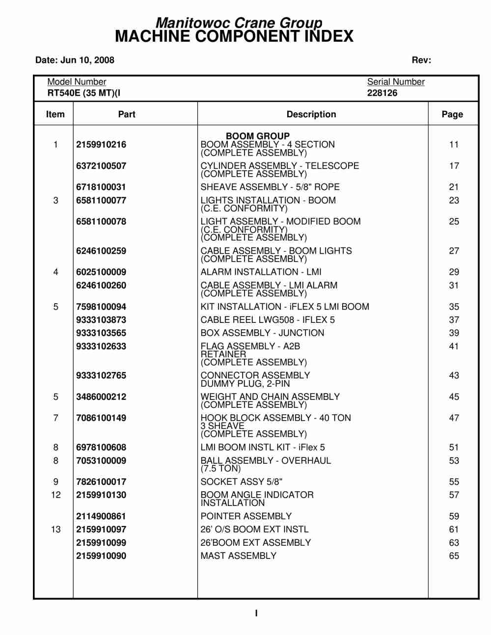 Grove RT540E Crane Parts Manual 228126 2008 1 Grove RT540E Crane Parts Manual 228126 2008