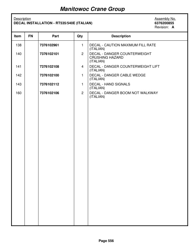 Grove RT540E Crane Parts Manual 228126 2008 3 Grove RT540E Crane Parts Manual 228126 2008-3