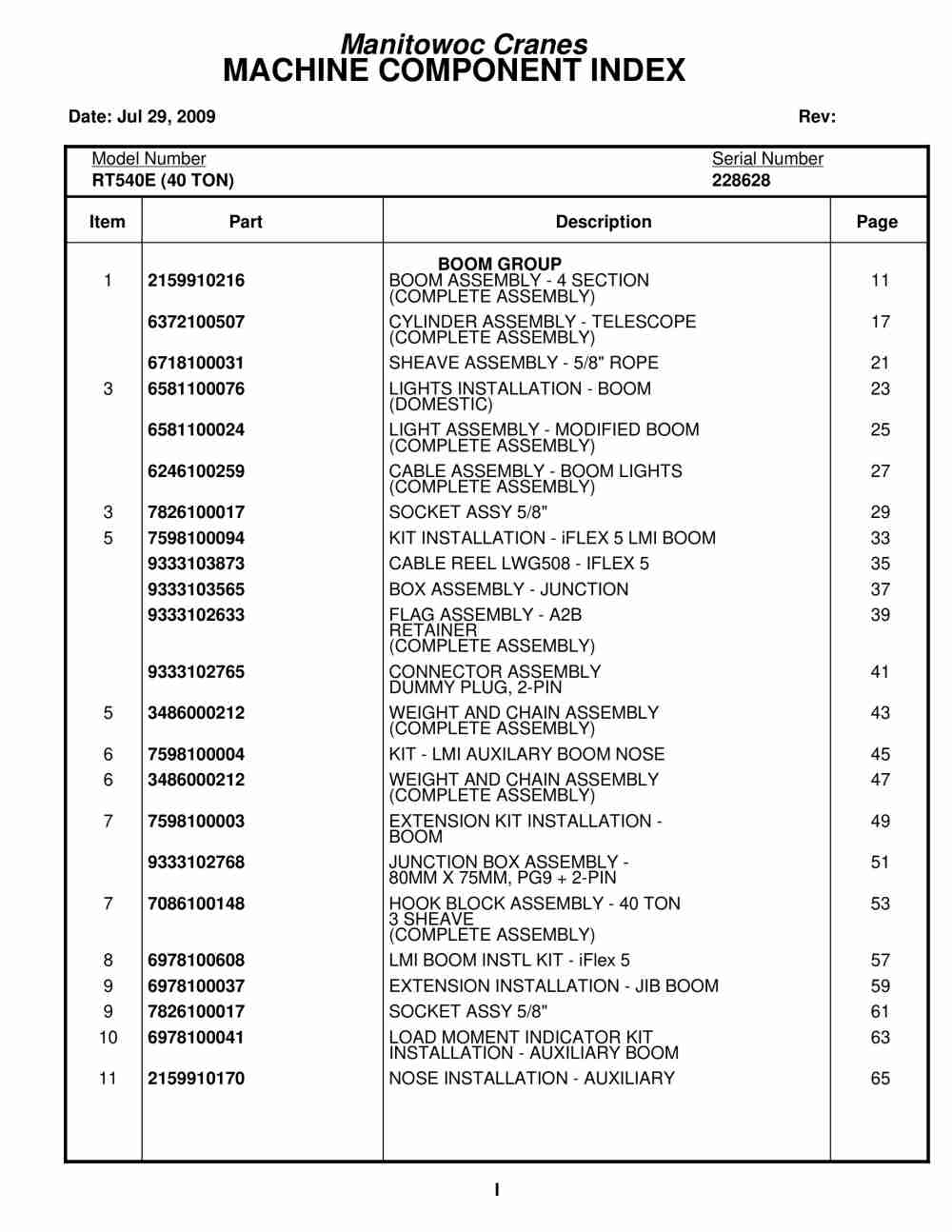 Grove RT540E Crane Parts Manual 228628 2009 1 Grove RT540E Crane Parts Manual 228628 2009