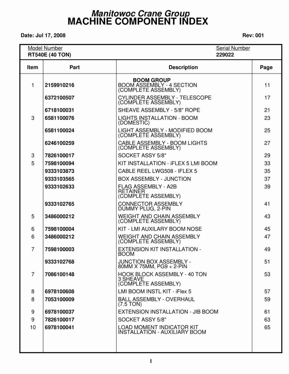 Grove RT540E Crane Parts Manual 229022 2008 1 Grove RT540E Crane Parts Manual 229022 2008