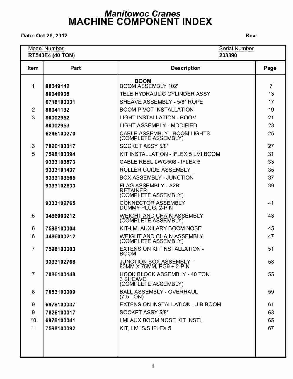 Grove RT540E Crane Parts Manual 233390 2012