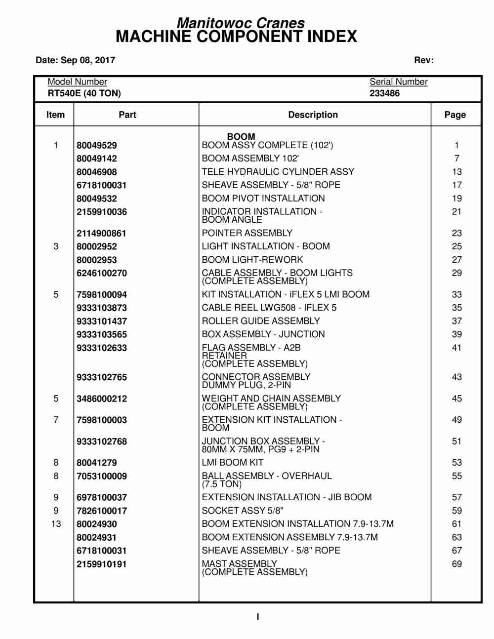 Grove RT540E Crane Parts Manual 233486 2017