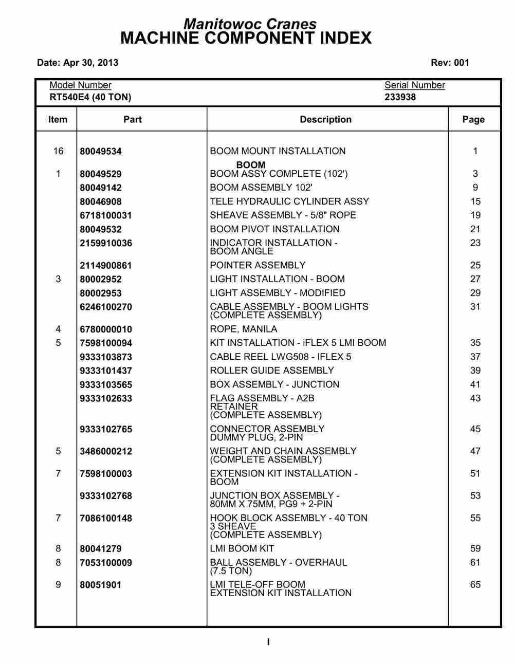 Grove RT540E Crane Parts Manual 233938 2013 1 Grove RT540E Crane Parts Manual 233938 2013