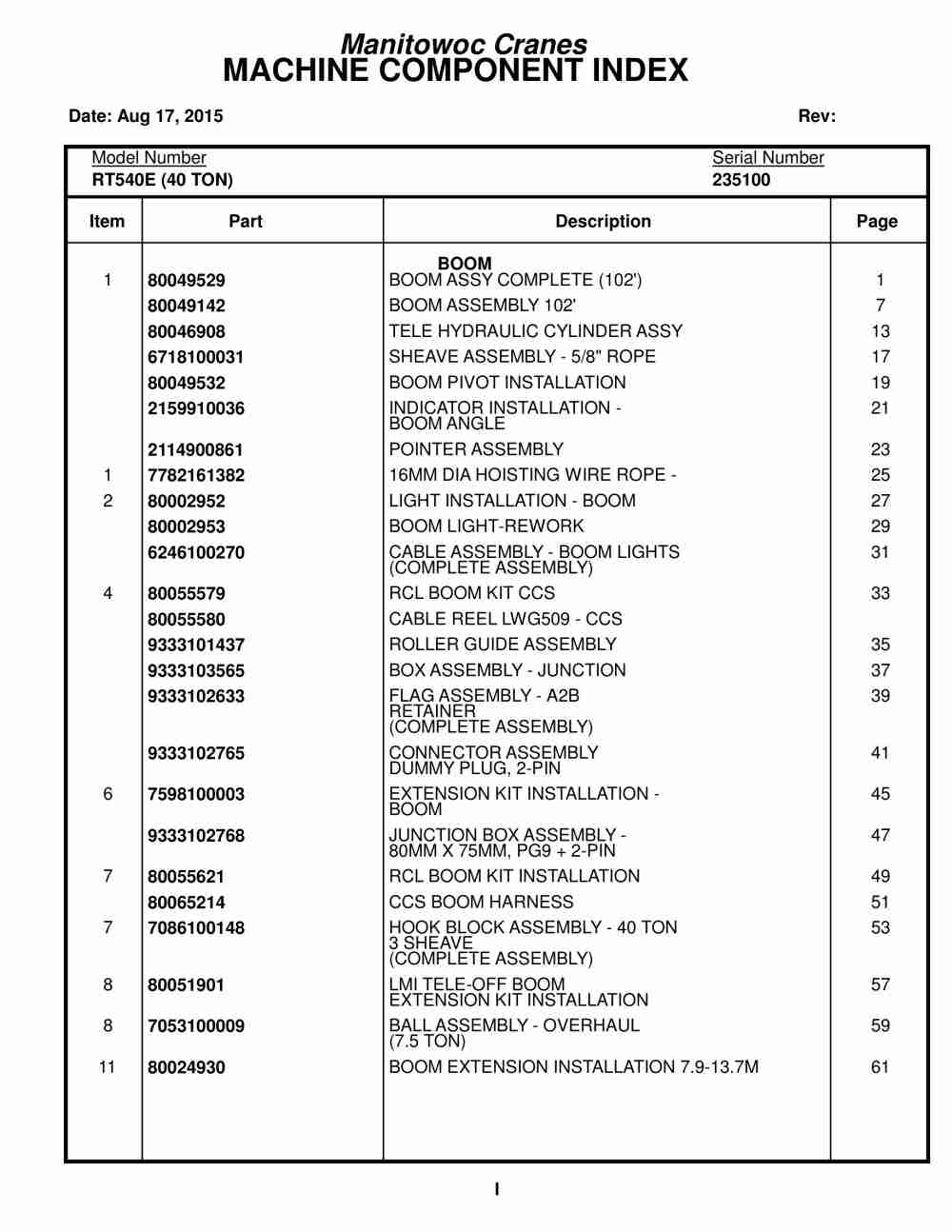 Grove RT540E Crane Parts Manual 235100 2015 1 Grove RT540E Crane Parts Manual 235100 2015