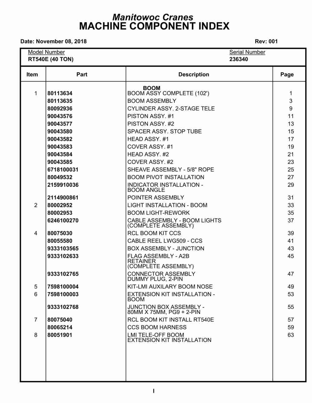 Grove RT540E Crane Parts Manual 236340 2018 1 Grove RT540E Crane Parts Manual 236340 2018