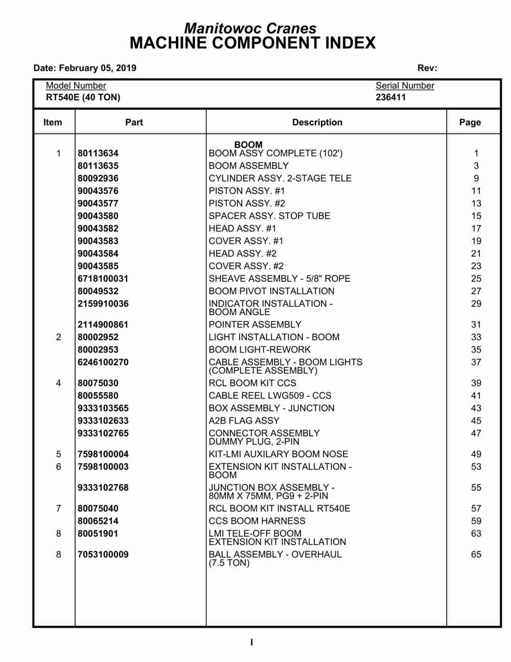 Grove RT540E Crane Parts Manual 236411 2019 1 Grove RT540E Crane Parts Manual 236411 2019
