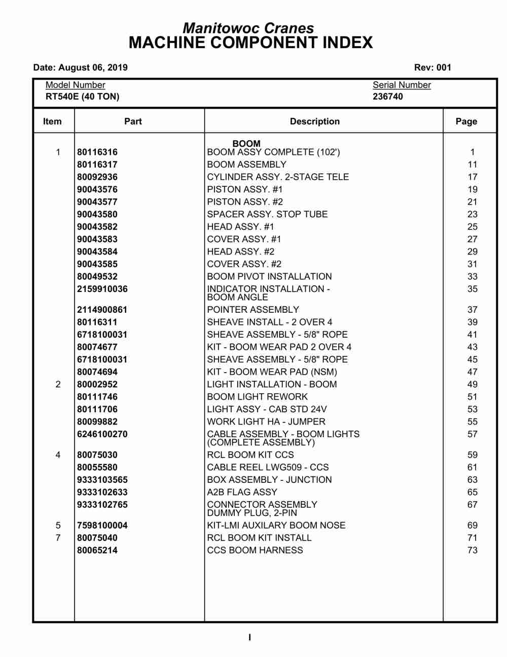 Grove RT540E Crane Parts Manual 236740 2019 1 Grove RT540E Crane Parts Manual 236740 2019