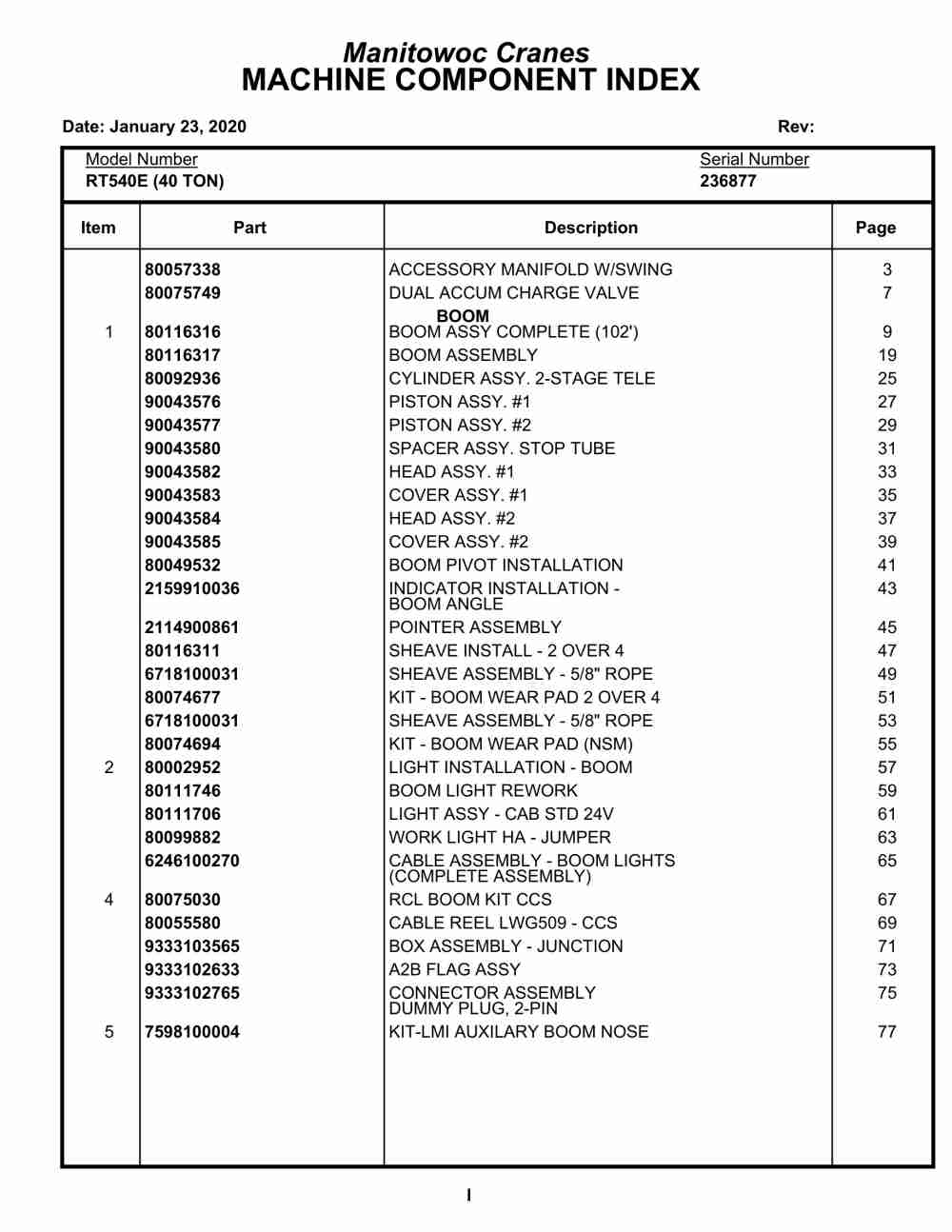 Grove RT540E Crane Parts Manual 236877 2020 1 Grove RT540E Crane Parts Manual 236877 2020