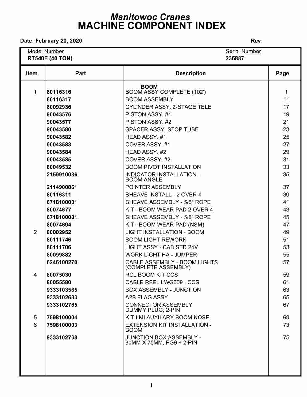 Grove RT540E Crane Parts Manual 236887 2020 1 Grove RT540E Crane Parts Manual 236887 2020