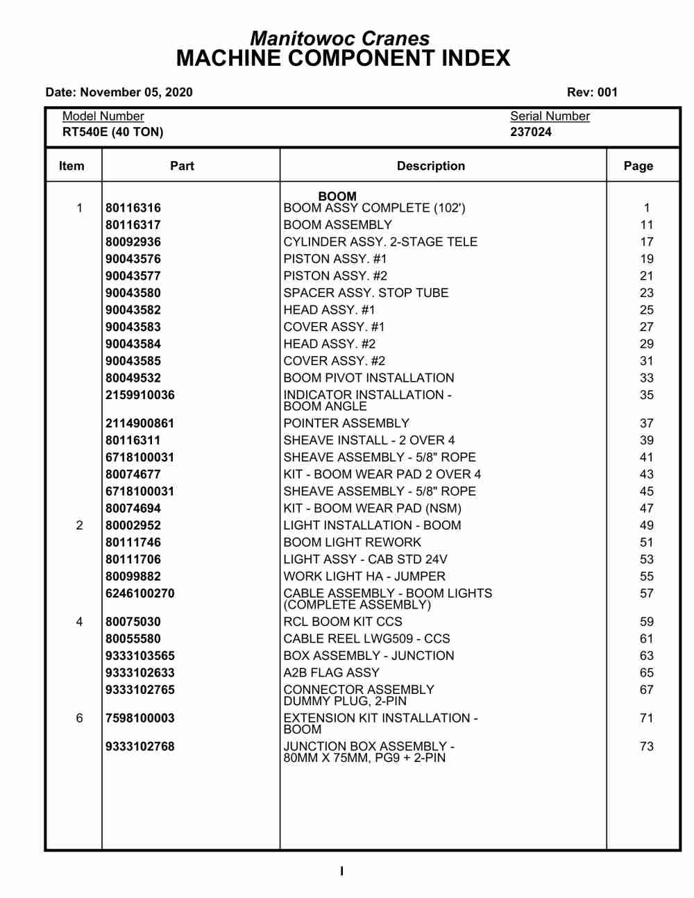Grove RT540E Crane Parts Manual 237024 2020