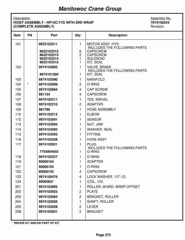 Grove RT540E Crane Parts Manual 258017 2008-2