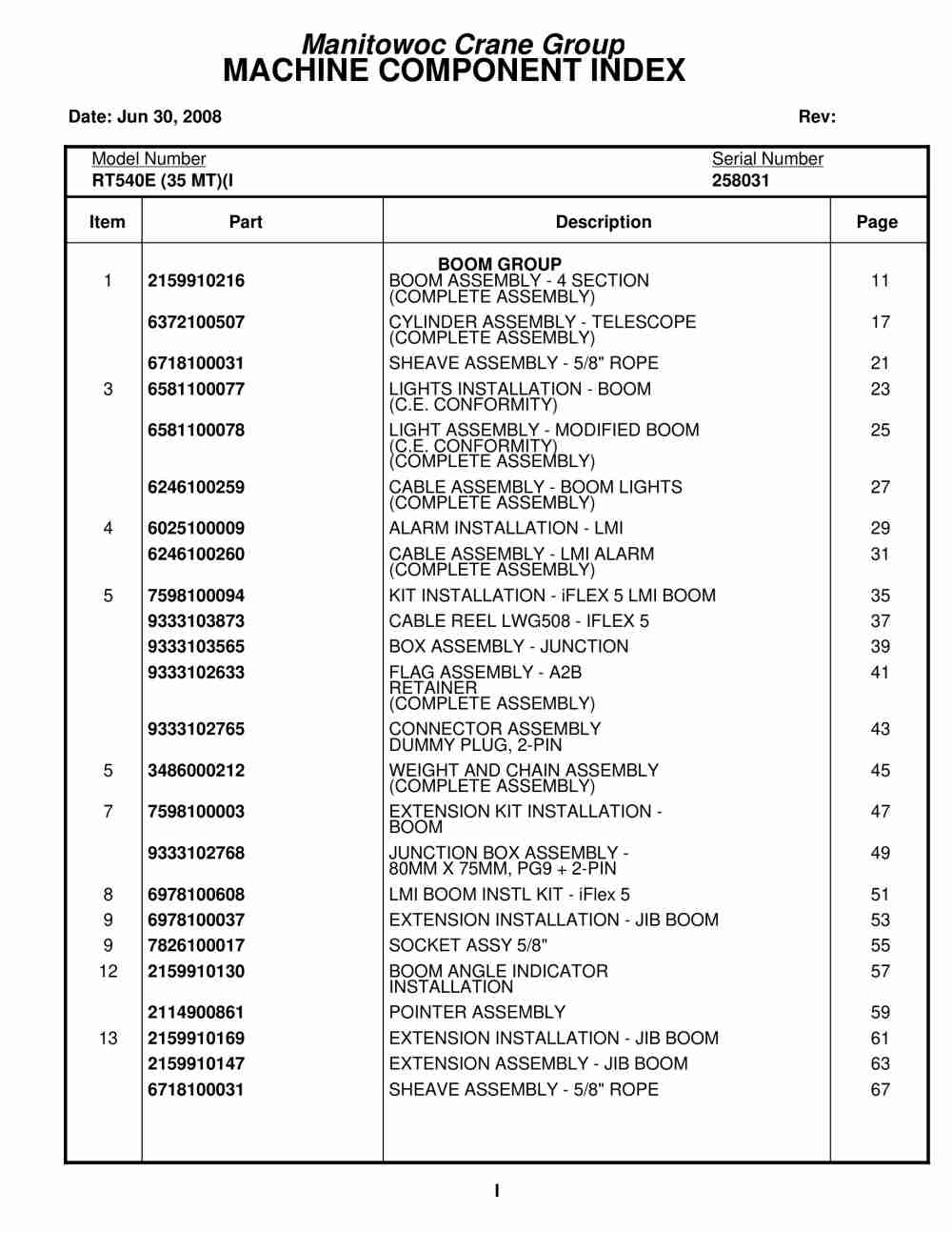 Grove RT540E Crane Parts Manual 258031 2008 1 Grove RT540E Crane Parts Manual 258031 2008