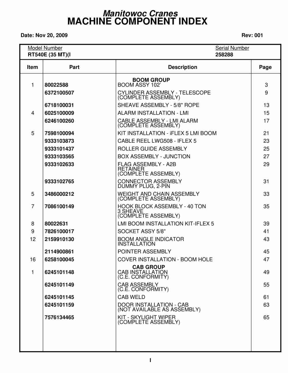 Grove RT540E Crane Parts Manual 258288 2009 1 Grove RT540E Crane Parts Manual 258288 2009