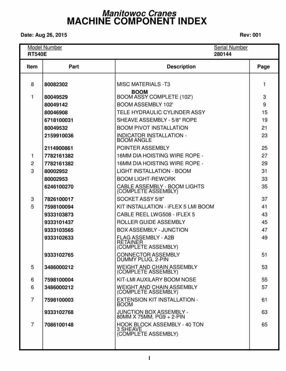 Grove RT540E Crane Parts Manual 280144 2015