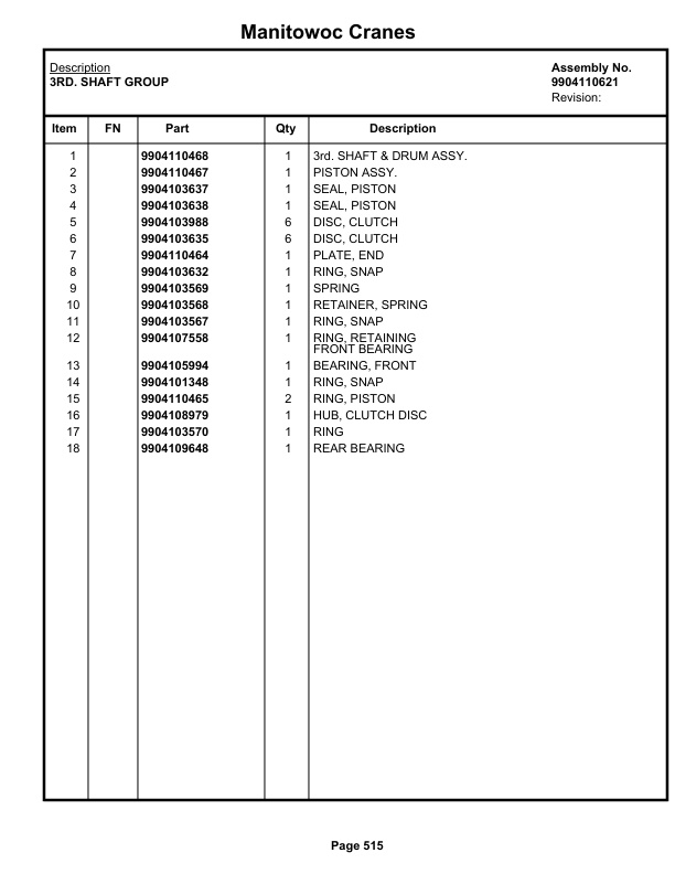 Grove RT540E Crane Parts Manual 613108 2019-3