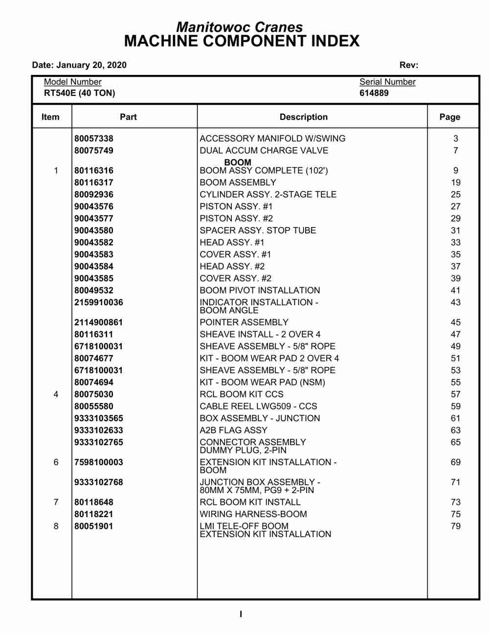 Grove RT540E Crane Parts Manual 614889 2020