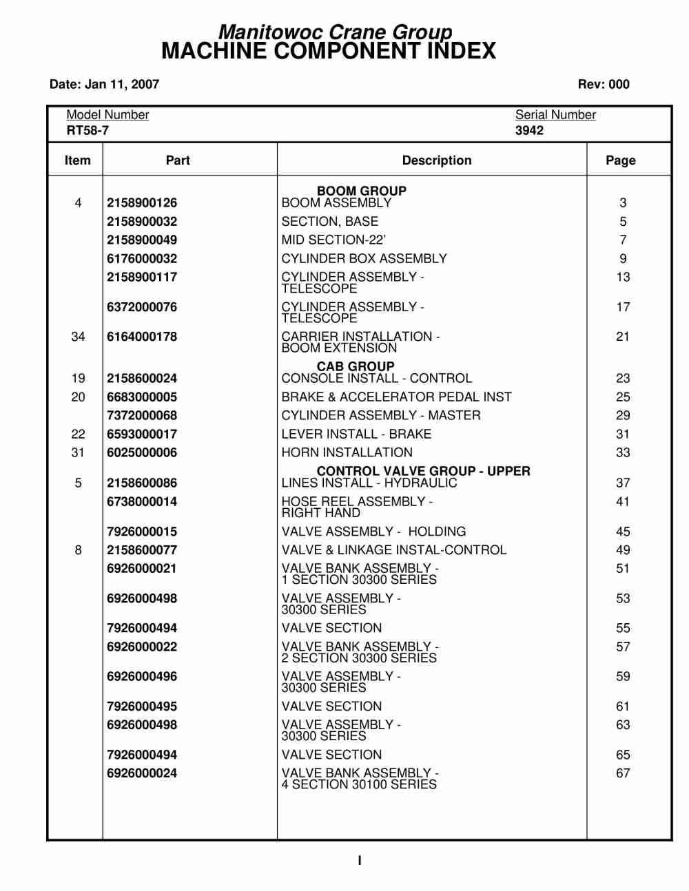 Grove RT58-7 Crane Parts Manual 3942 2007
