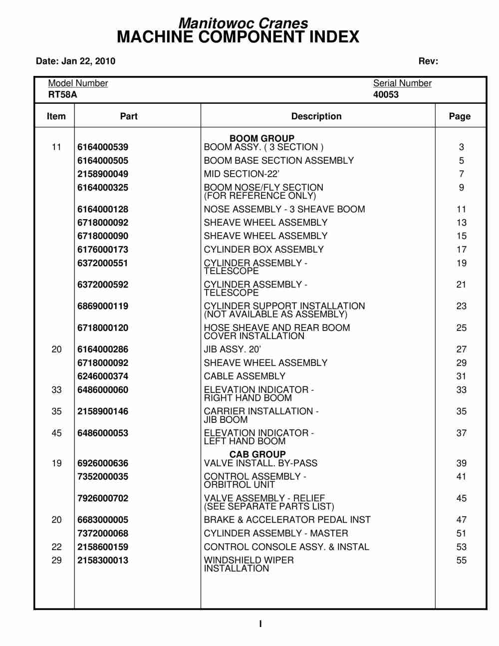 Grove RT58A Crane Parts Manual 40053 2010