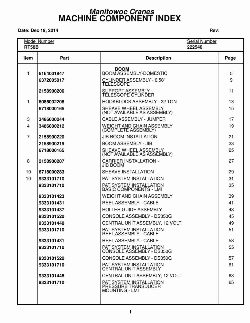 Grove RT58B Crane Parts Manual 222546 2014
