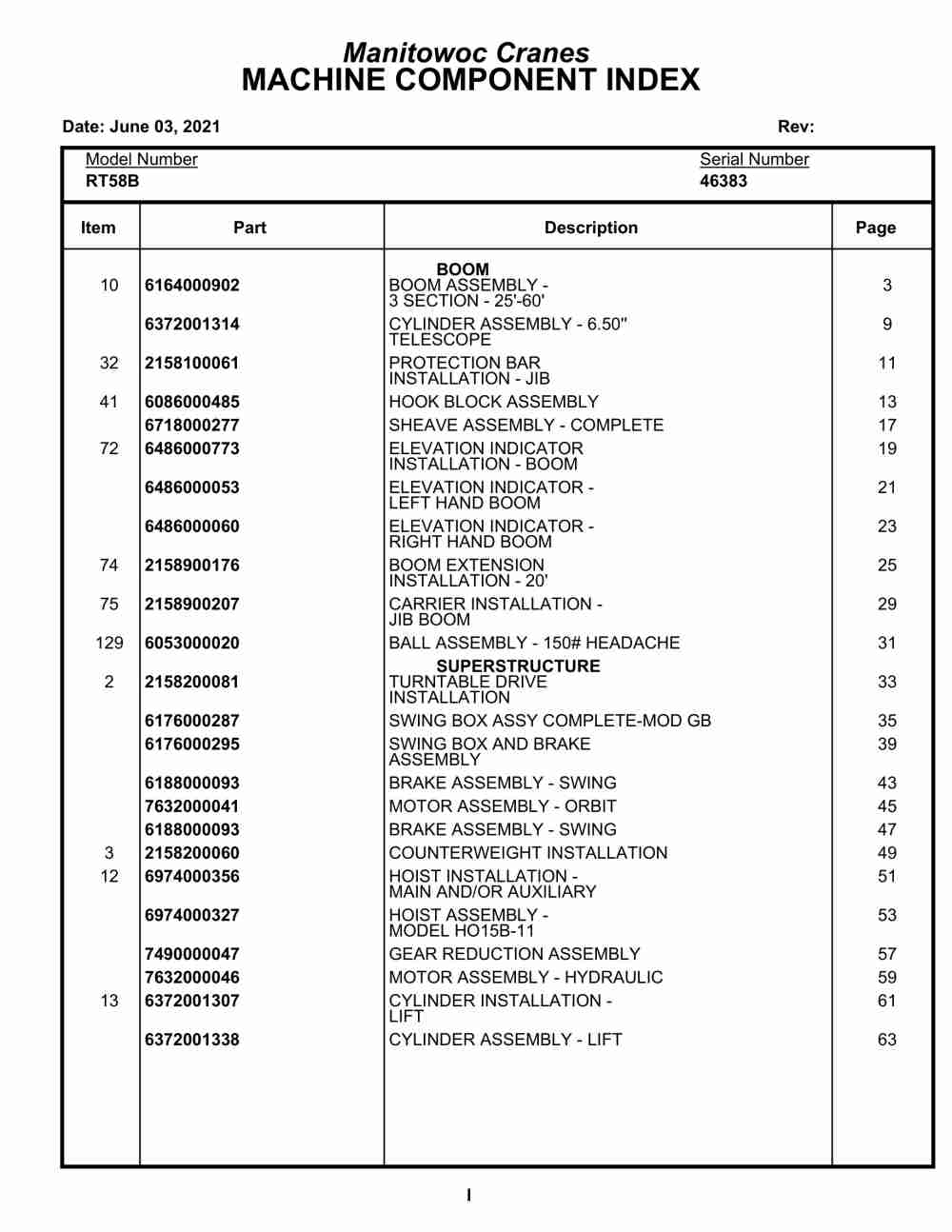 Grove RT58B Crane Parts Manual 46383 2021