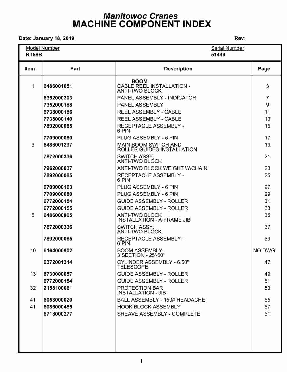 Grove RT58B Crane Parts Manual 51449 2019