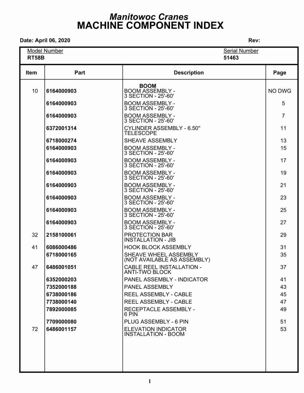 Grove RT58B Crane Parts Manual 51463 2020