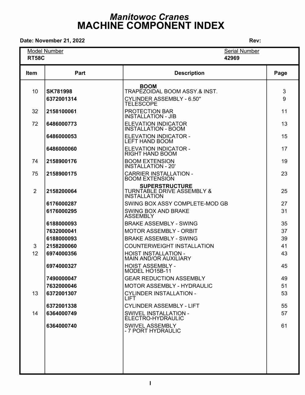 Grove RT58C Crane Parts Manual 42969 2022