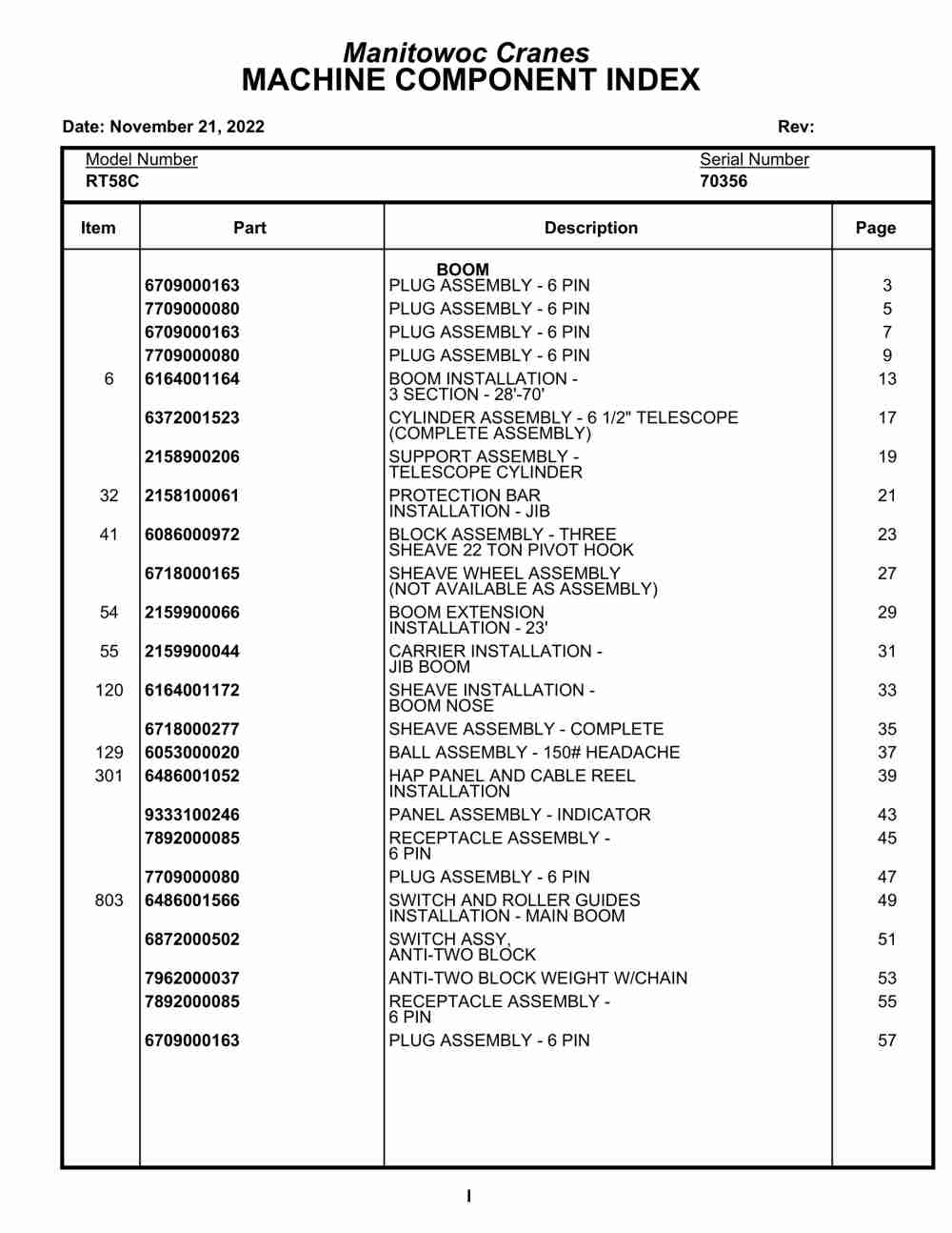 Grove RT58C Crane Parts Manual 70356 2022