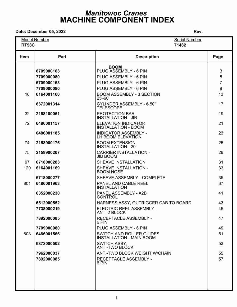 Grove RT58C Crane Parts Manual 71482 2022
