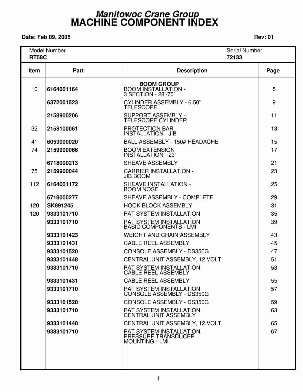 Grove RT58C Crane Parts Manual 72133 2005
