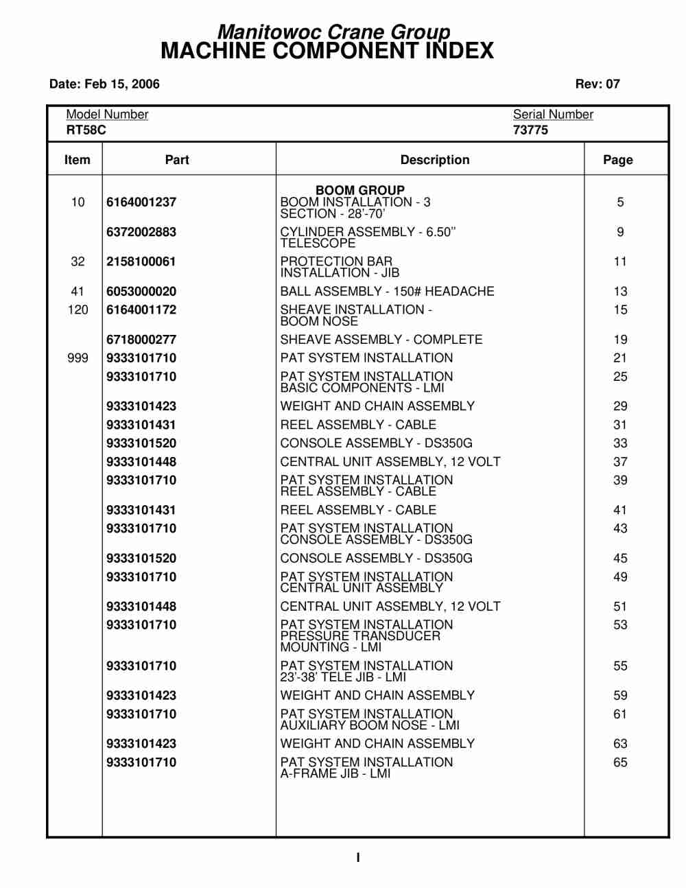 Grove RT58C Crane Parts Manual 73775 2006