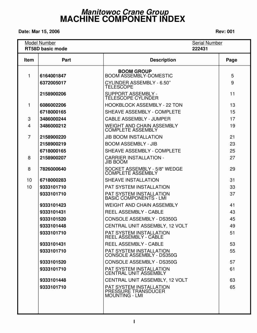Grove RT58D Crane Parts Manual 222431 2006