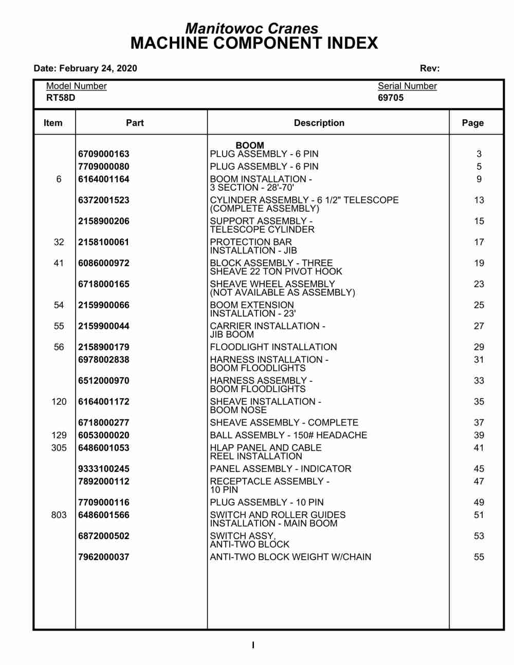 Grove RT58D Crane Parts Manual 69705 2020