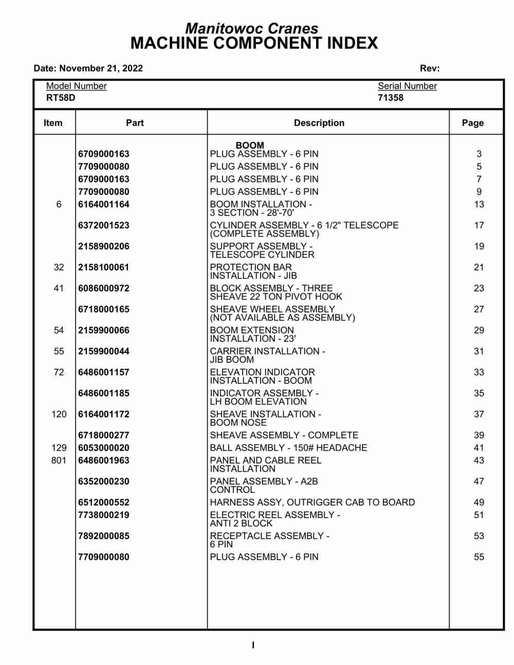Grove RT58D Crane Parts Manual 71358 2022