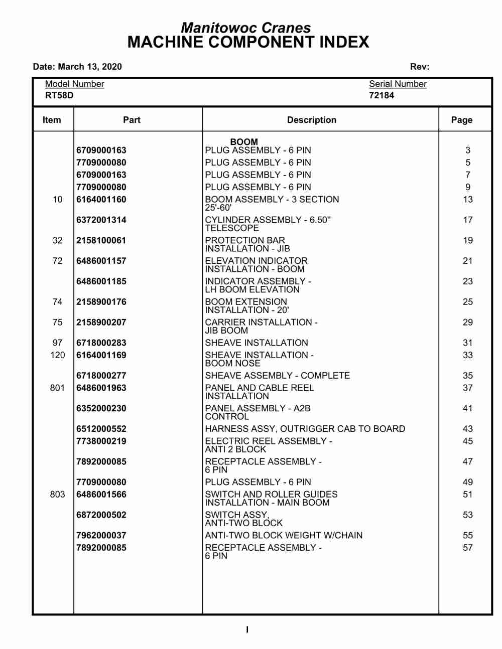 Grove RT58D Crane Parts Manual 72184 2020