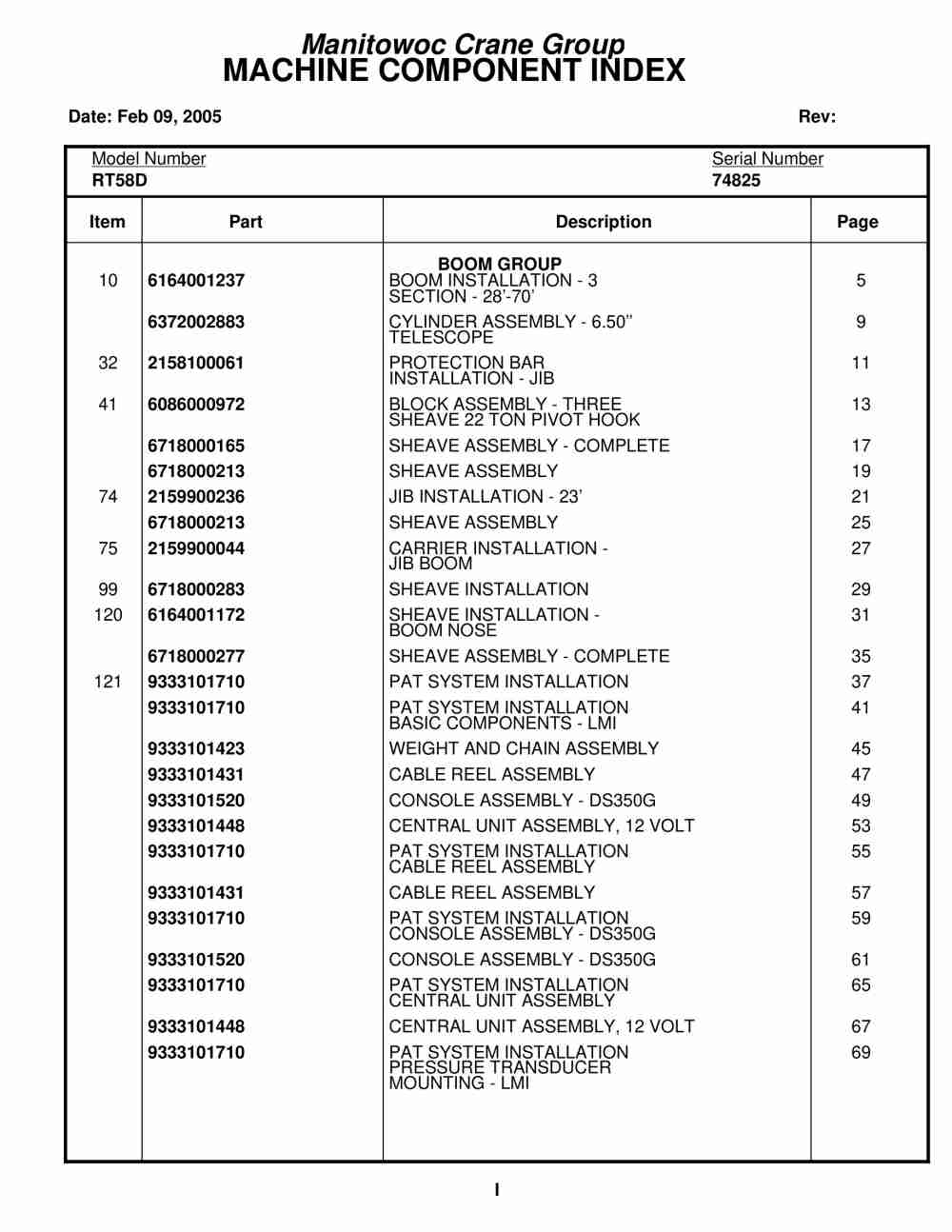 Grove RT58D Crane Parts Manual 74825 2005