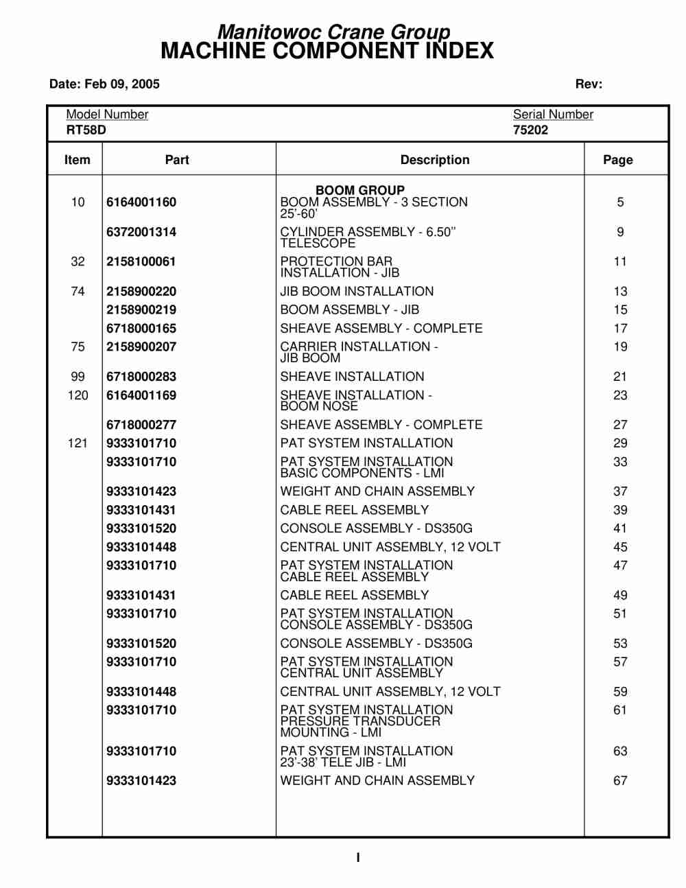 Grove RT58D Crane Parts Manual 75202 2005