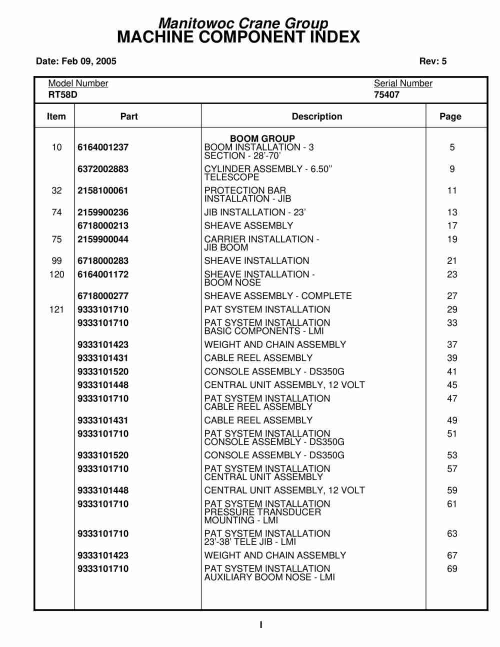 Grove RT58D Crane Parts Manual 75407 2005