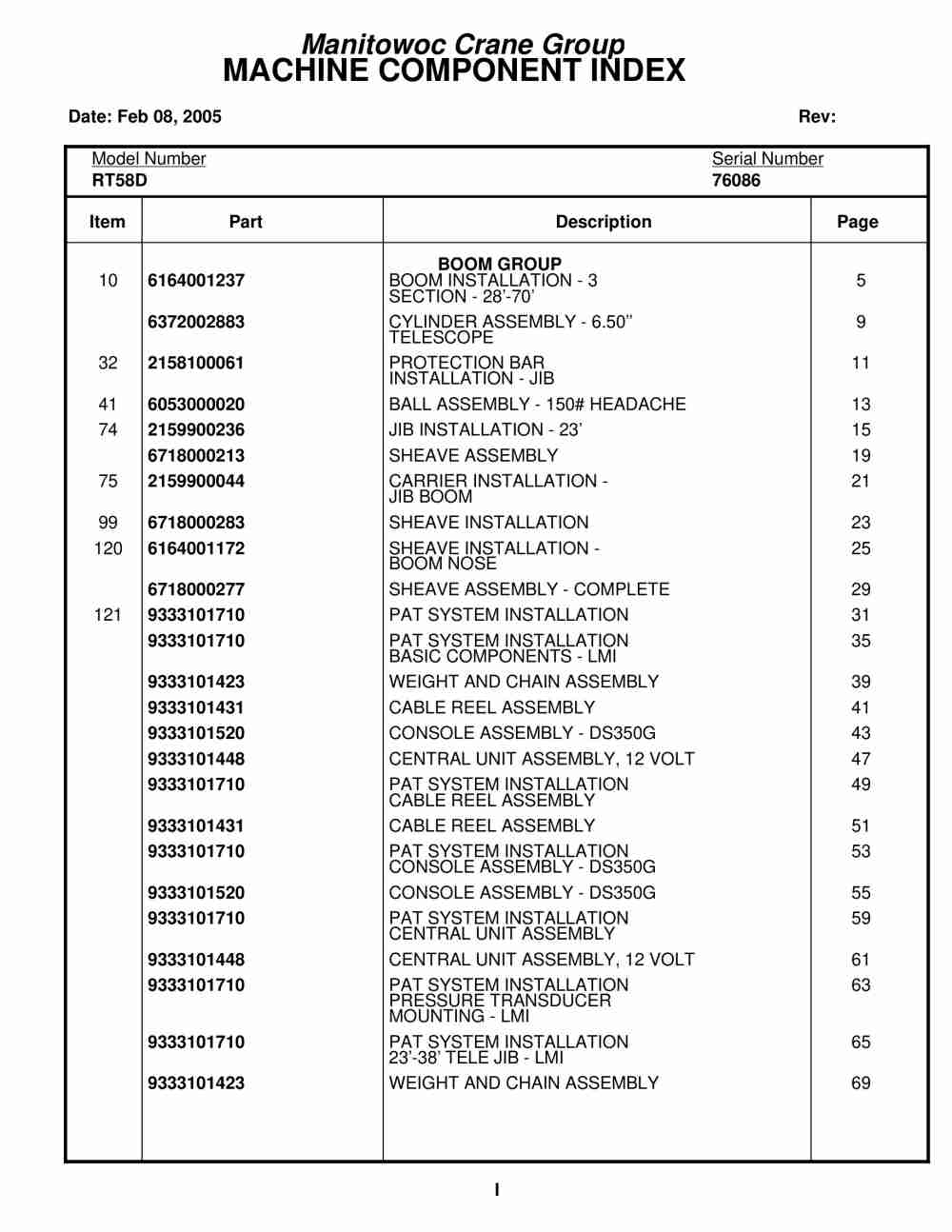 Grove RT58D Crane Parts Manual 76086 2005