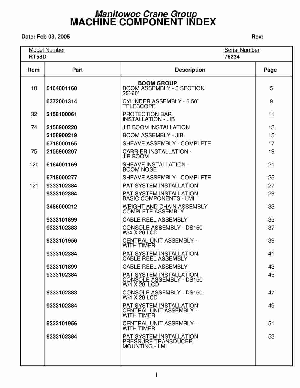 Grove RT58D Crane Parts Manual 76234 2005