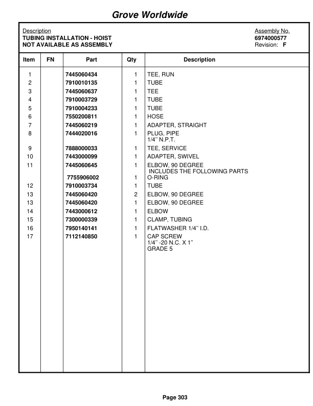 Grove RT58D Crane Parts Manual 77590 2003-2