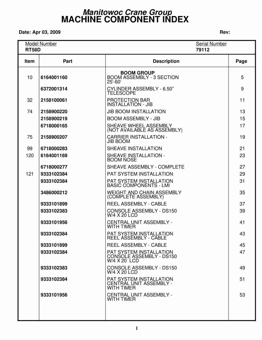 Grove RT58D Crane Parts Manual 79112 2009