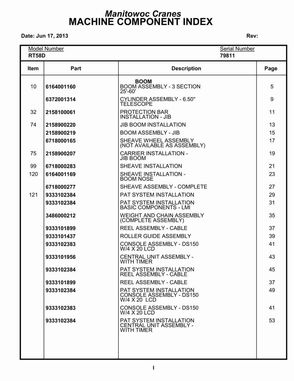 Grove RT58D Crane Parts Manual 79811 2013