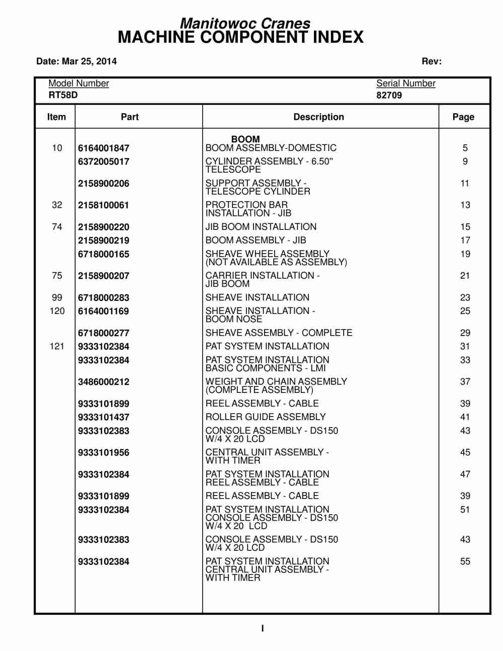 Grove RT58D Crane Parts Manual 82709 2014