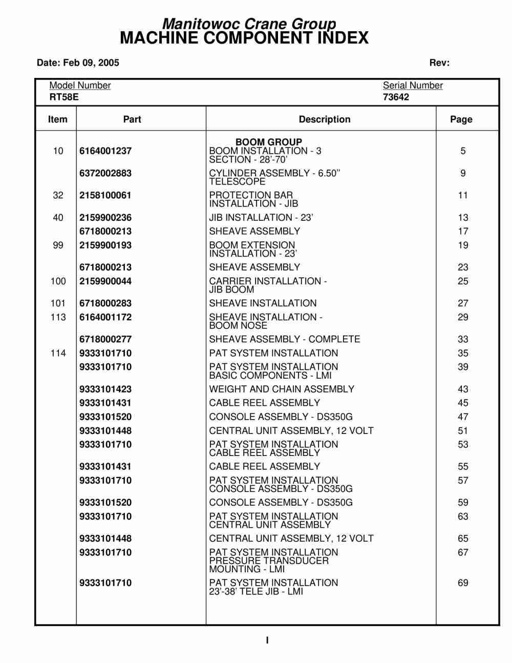 Grove RT58E Crane Parts Manual 73642 2005