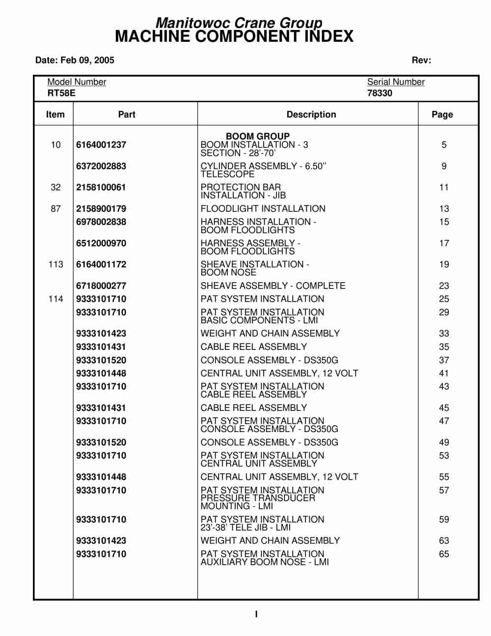 Grove RT58E Crane Parts Manual 78330 2005