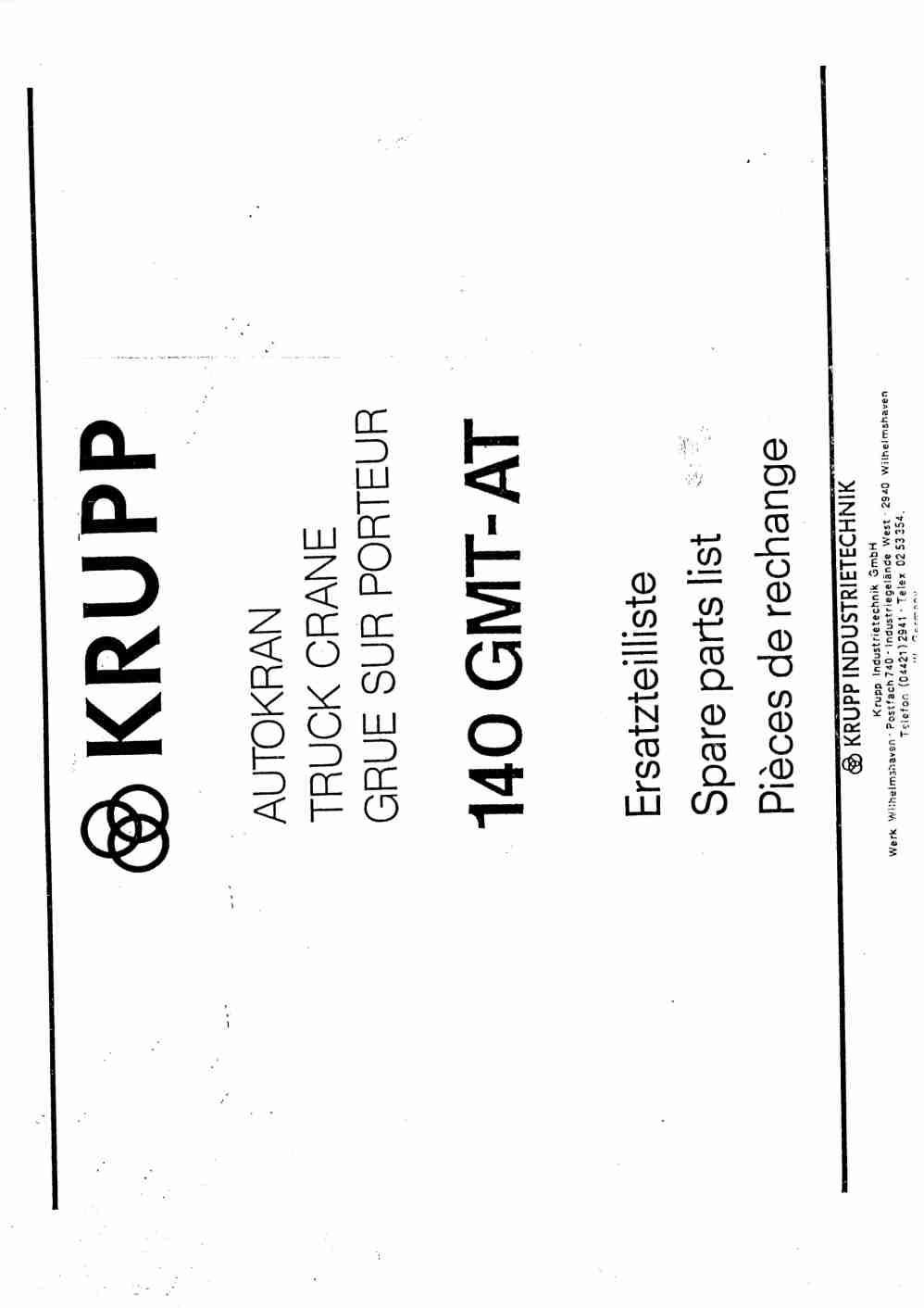 Krupp 140 GMT-AT Crane Spare Parts List 1988 EN DE FR