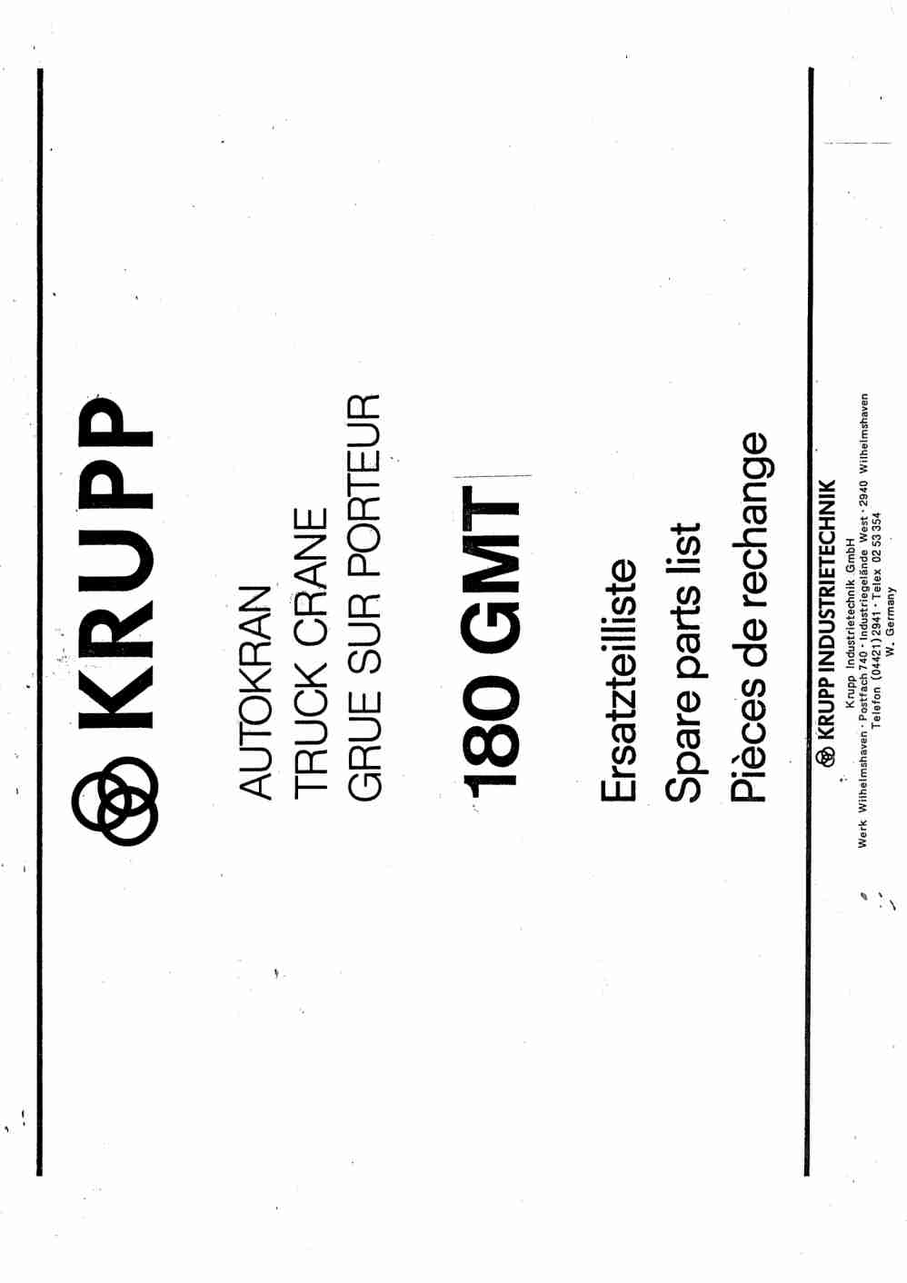 Krupp 180 GMT Crane Spare Parts List 1986 DE EN FR