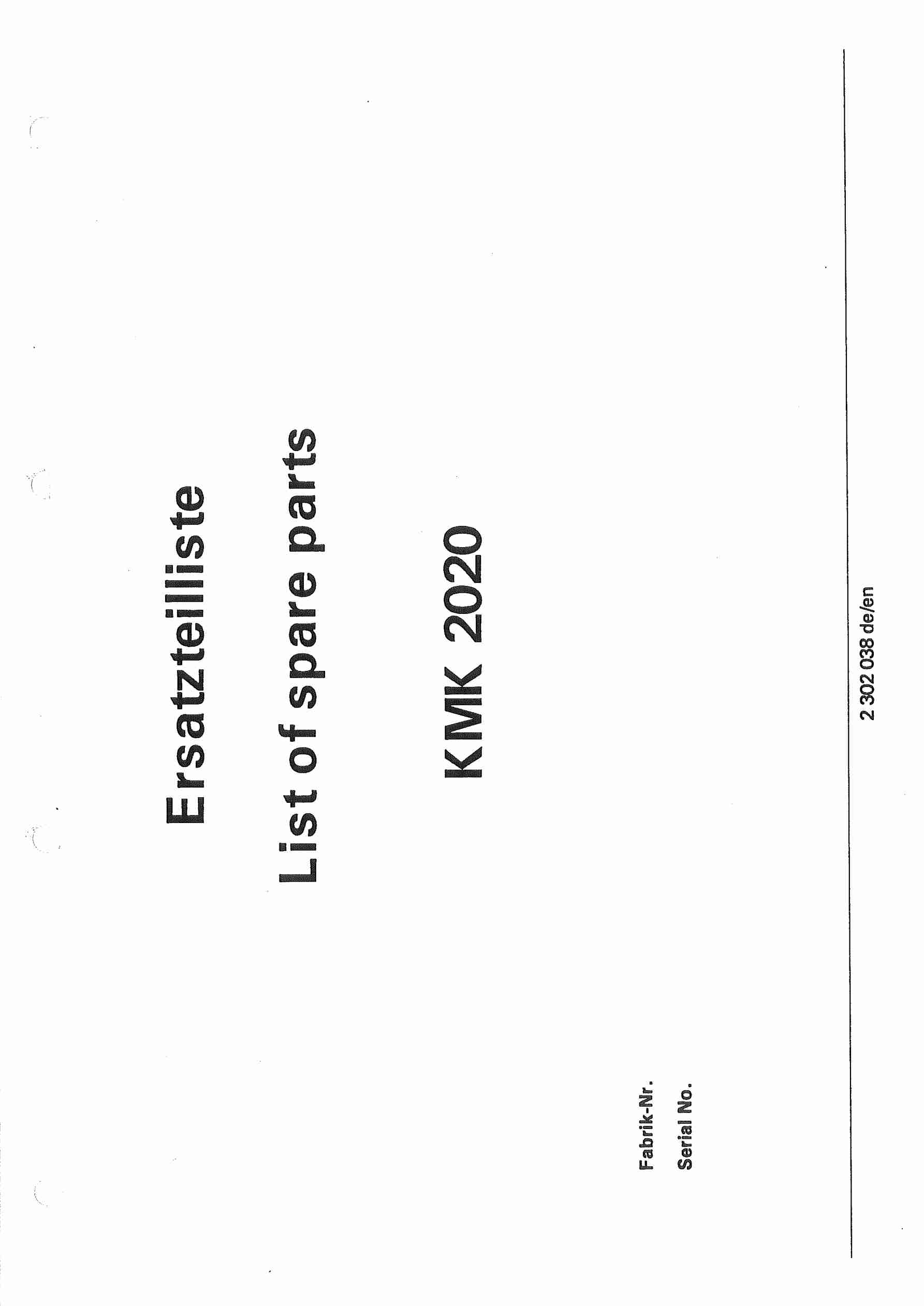 Krupp KMK 2020 Crane Spare Parts List 1994 DE EN